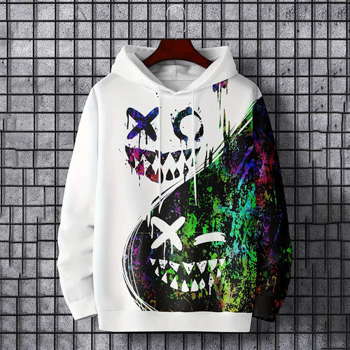 Sweatshirt Herren Color Block Smile Print Coole Hoodies Y2k Bluse Pullover Kängurutasche Langarm Oberteile Herbst Herrenbekleidung