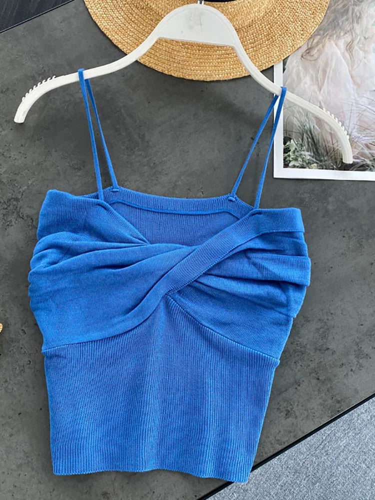 Heliar Women Pleated Strapy Camisoles Female Slim Crop Tops Knitted Sexy Tops For Women Cloth 2024 Summer