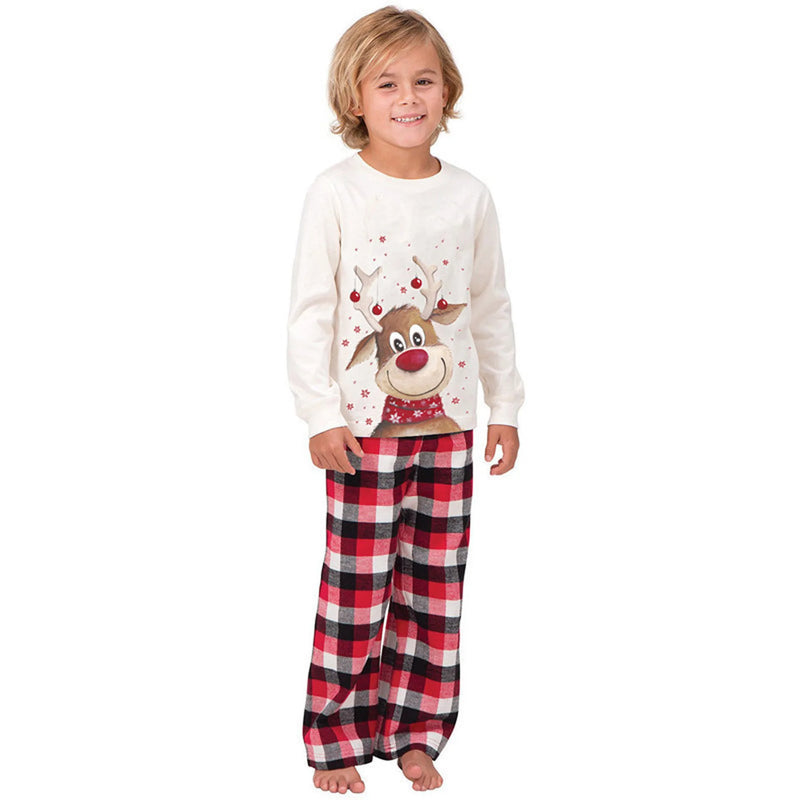 Family Christmas Matching Pajamas Set 2024 New Year Xmas Clothes Father Mom and Me Deer Top Red Plaid Pants Nightwear Pjs Outfit