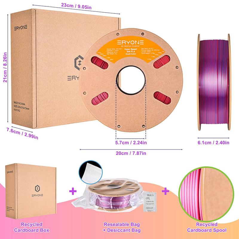 ERYONE New Arrival Hyper Speed Silk PLA Dual Color Filament High Quality 1KG 1.75mm Diamete Filament For 3D Printer Fast Ship