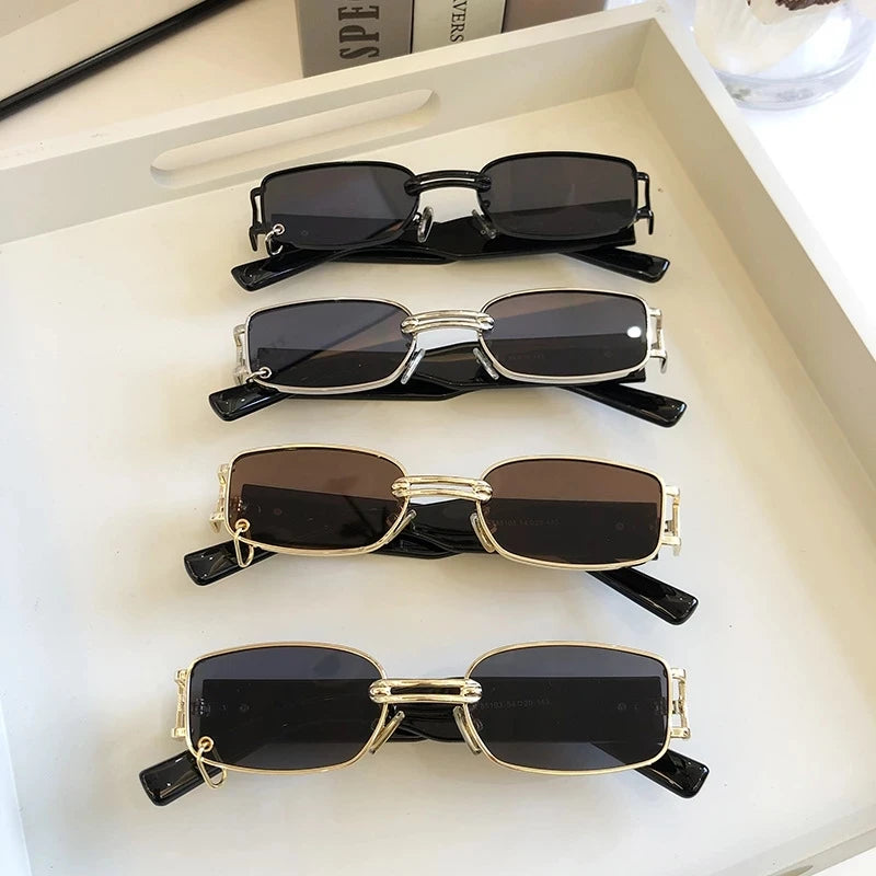 Vintage Black Square Sunglasses Women Luxury Brand Small Rectangle Sun Glasses Men Female Gradient Clear Mirror Oculos De Sol