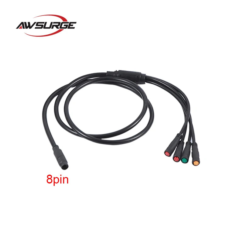 Waterproof Cable For Electric Bike Julet 1 To 4 Main Cable 8Pin To Display Brake Throttle Electric Bicycle Accessories