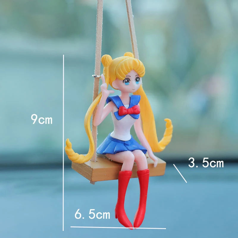 Car Pendant Interior Decor Sailor Moon Swing Figure Hanging Gadget Auto Rearview Mirror Woman Pink Ornament Dashboard Accessorie
