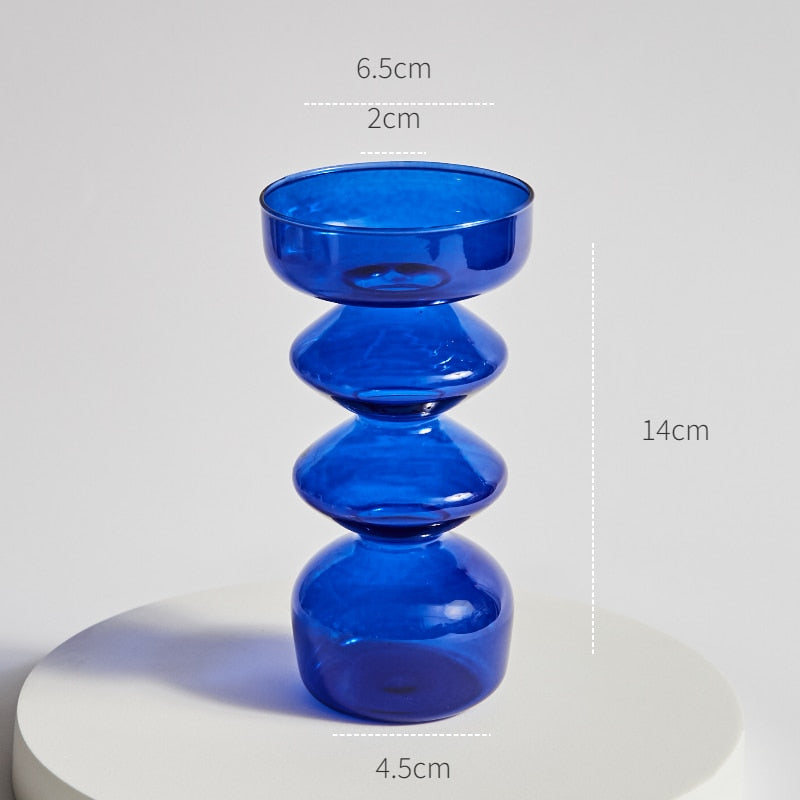 Blue Glass Candle Holder Candlesticks for Wedding Birthday Holiday Home Decoration Morden Decorative Glass