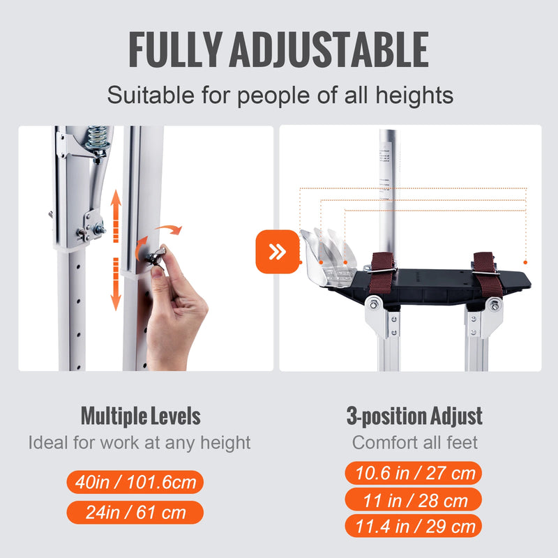 SucceBuy 24"-40" Drywall Stilts Professional Aluminum lastering Stilt Ladder Adjustable Plastering Stilts Paint Tool Stage Props