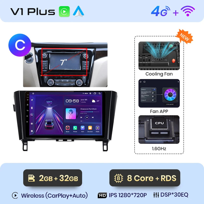 Junsun V1 AI Voice Wireless CarPlay Android Auto Radio for Nissan Qashqai J11 X-Trail 3 T32 2013-2017 4G Car Multimedia GPS 2din
