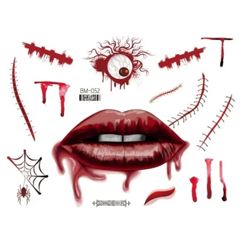 Halloween Scary Tattoo Stickers Crawl Scary Eye-catching Evil Unique Ghost Face Accessories Horror Movie Style Makeup Fake Scar