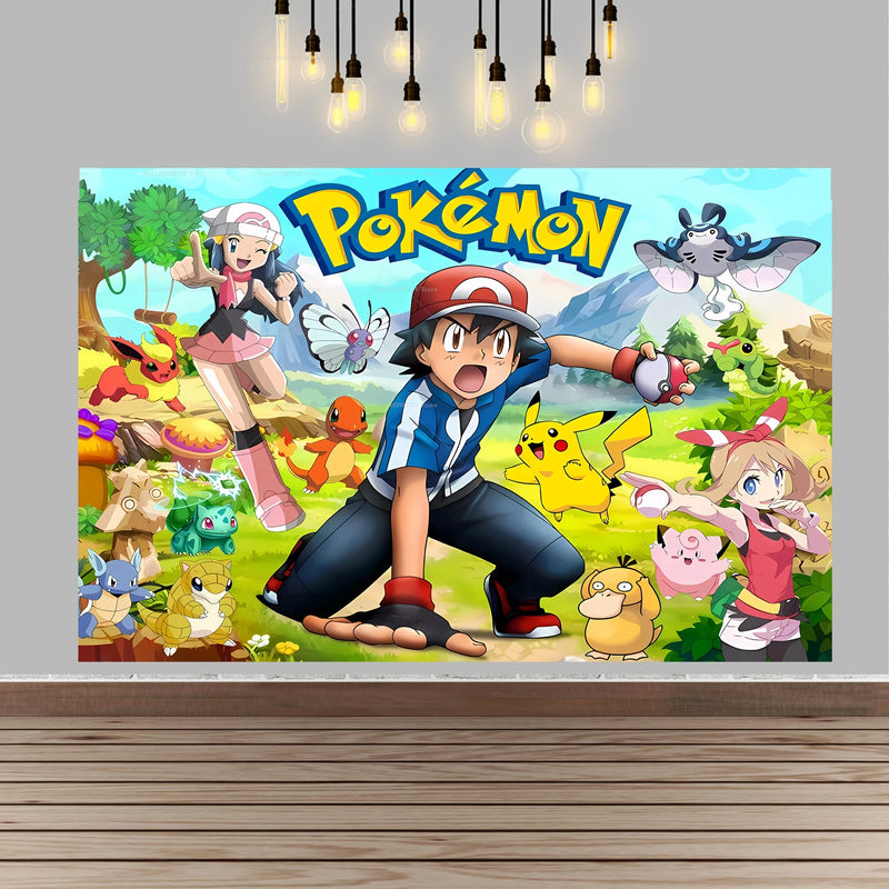 Pokemon Pikachu Birthday Party Backdrop Cartoon Baby Shower Background Photography Wall Photo Studio Banner Decor For Boy Gift