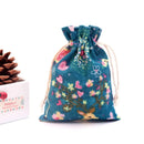 50Pcs/lot  (10x14cm) Linen Printed Cotton Gift Bags Packing Jewelry Drawstring Pouch Cosmetic Wedding Candy Wrappling Reusable