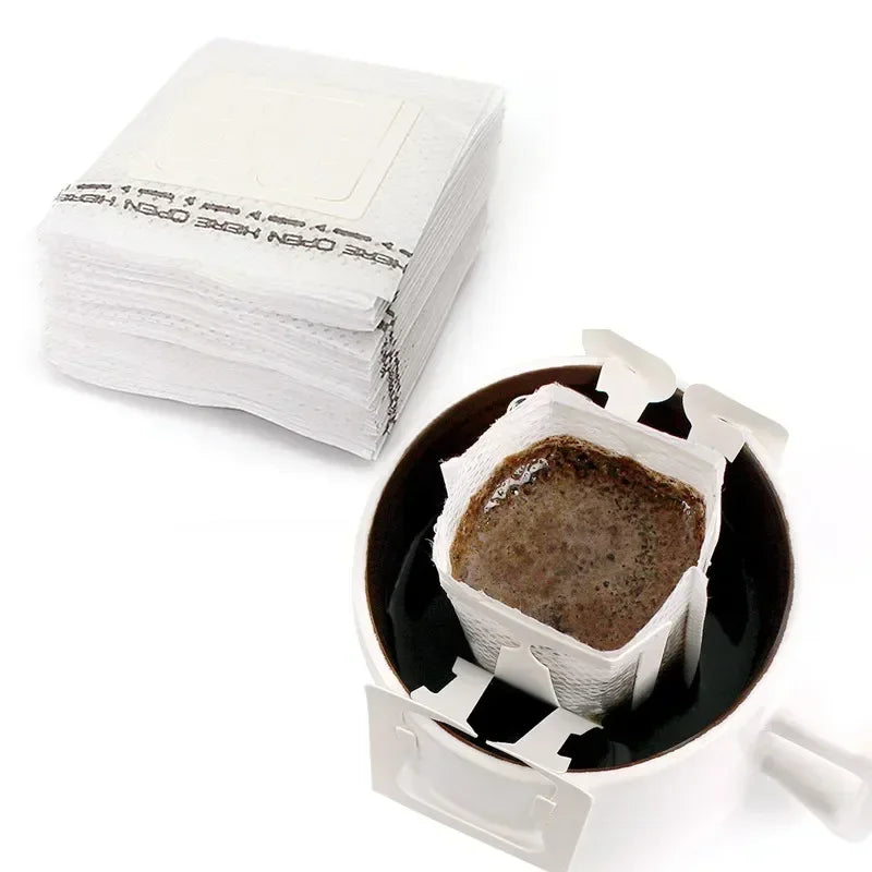 100Pc Coffee Powder Packaging Bag Aluminum Film Inner Machine Hot Seal Portable Hanging Ear Coffee Coffee Filter Paper Bags Set