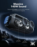 Soundcore Boom 2 Plus Outdoor-Lautsprecher, 140 W, 2+2 Kanäle, BassUp 2.0, 20h, Schnellladung, IPX7 Wasserdicht, RGB-Beleuchtung, USB-C, Po