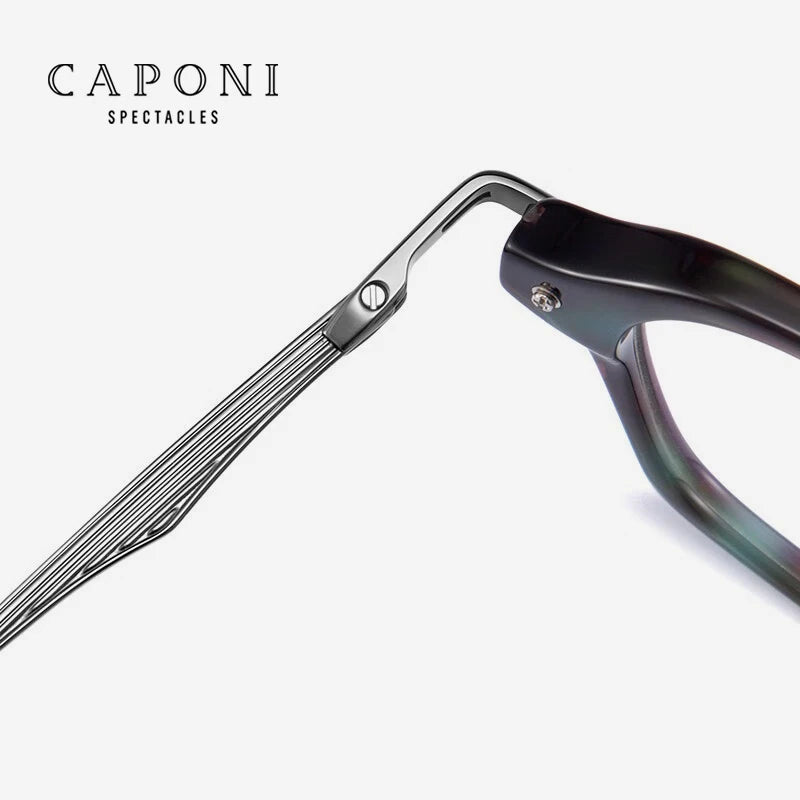 CAPONI Fashion Gentlemen's Glasses Frame Pure Titanium Acetate Retro Anti Blue Light Eyeglasses German Designer Spectacles JF413