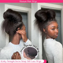 Invisible Strap 360 HD Lace Front Wigs Human Hair Kinky Straight 220 Density 360 Full Lace Wig Drawstring Glueless Wig For Women