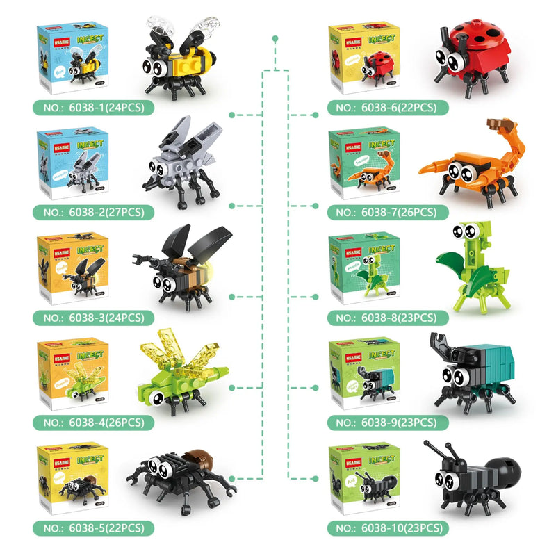 10Pcs Small Insect Assembly Block Animal Insect Puzzle Education Toys Tabletop Ornaments Boys Girl Building Block Toys Gift