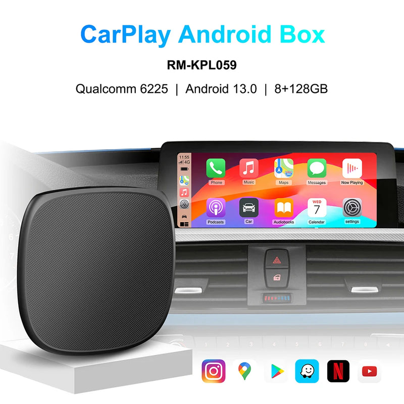 CarPlay Ai Box Qualcomm 6225 8-Core CPU Android 13.0 Wireless CarPlay Android Auto For OEM Car Built-in Wired Apple CarPlay