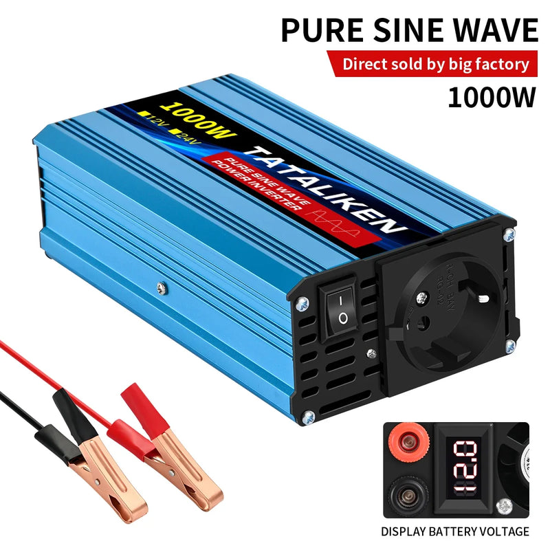1000W-10000W Inverter 12V/24V 220V Pure Sine Wave Converter Solar Inverters With LED EU Socket