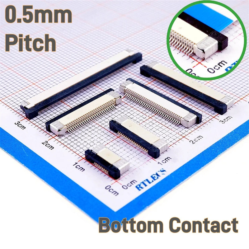 10pcs 0.5mm Pitch FPC Flat Cable FFC Connector 4 5 6 8 9 10 12 14 16 20 22 24 30 32 34 40 45 50 60 64Pin Top Bottom Contact SMT