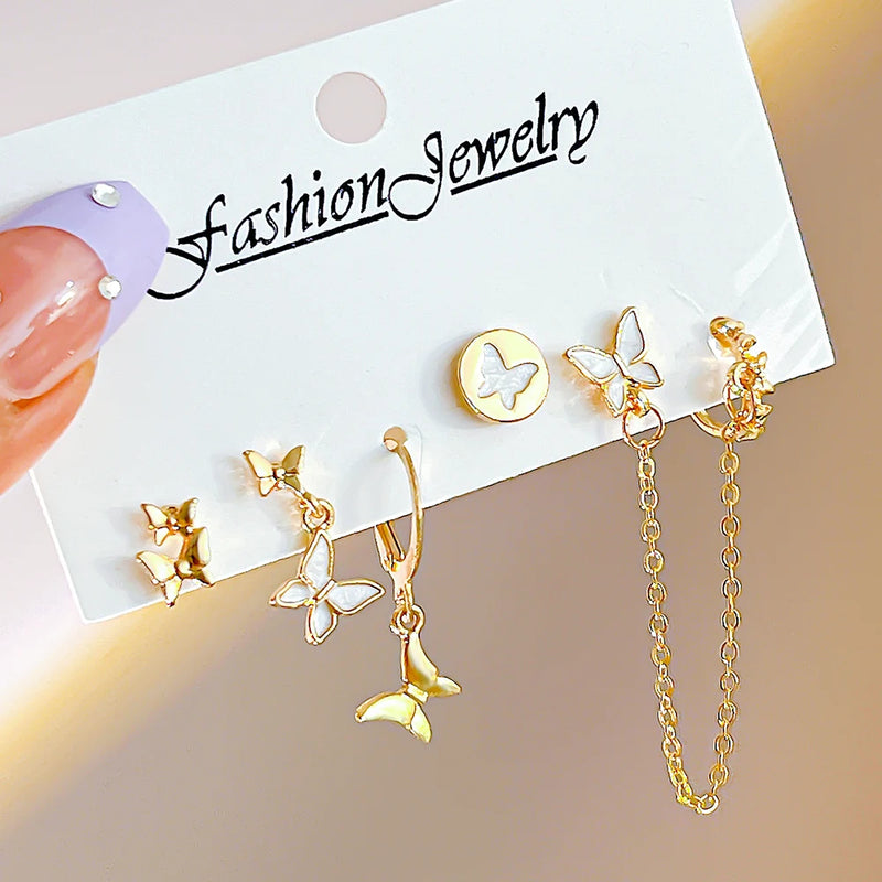17KM Fashion Silver Color Butterfly Stud Earring Set For Women Heart Rromantic Eardrop Trendy 2023 New Trend Jewelry Gifts INS