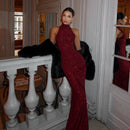 The Crimson Line | Sequin Sleeveless Maxi Gown