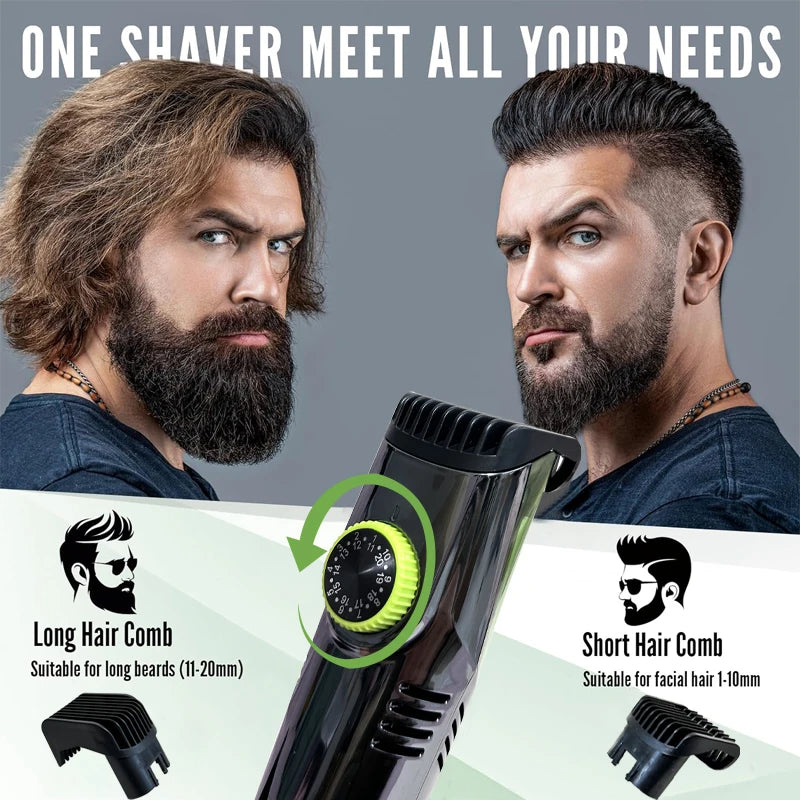 Cordless Men Beard Trimmer Rechargeable Electric Shaver with 20 Trim Built-in Vacuum Clipper for Mustache Sideburns Grooming Kit