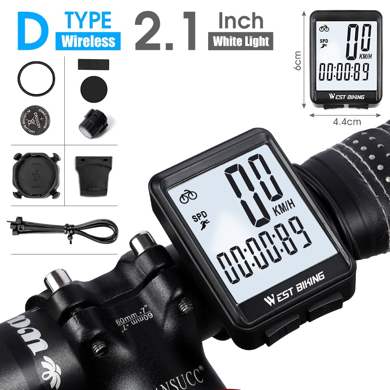 WEST BIKING Wireless Bicycle Computer Backlight Waterproof Cycling Speedometer Mechanical Magnet Speed Sensor Bike Odometer