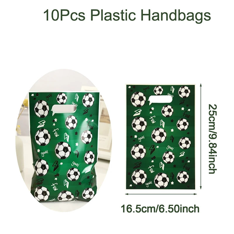 10pcs Green Soccer Pattern Gift Bag, Candy Tote Bags, Multi-Purpose Gift Wrapping Supplies Goody Bag,Birthday Party Decor