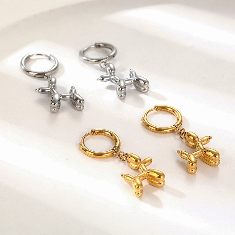Popular Balloon Dog Pendant Dangle Earrings For Women Metal Style Cute Canimal Hoop Earring Fashion Jewelry Wedding Party Gifts