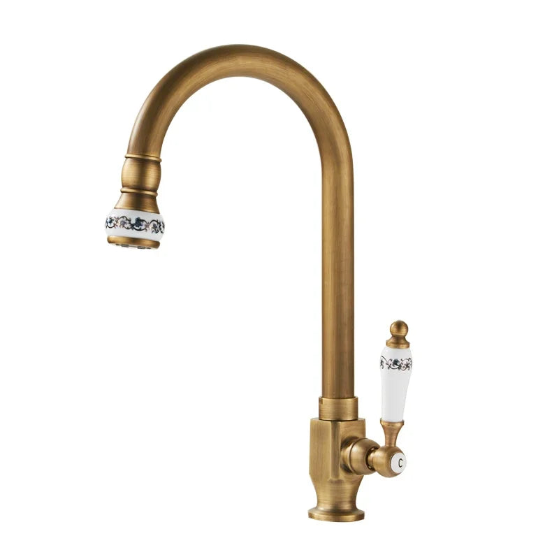 Kitchen Faucet Single Cooling Antique Brass Balcony Sink Faucet Vanity 360°Swivel Rotate Spout Only Cold Water Tap