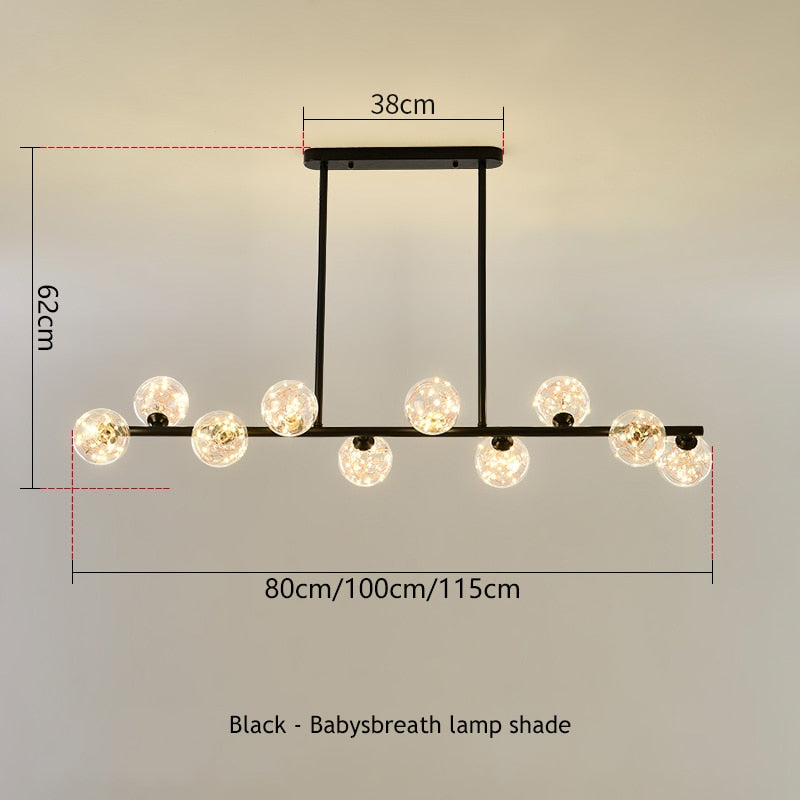 SANDYHA Modern Simple Bubble Ball Long Strip Chandeliers Minimalist Creative Hanging Lights Magic Bean Iron Art Restaurant Lamp