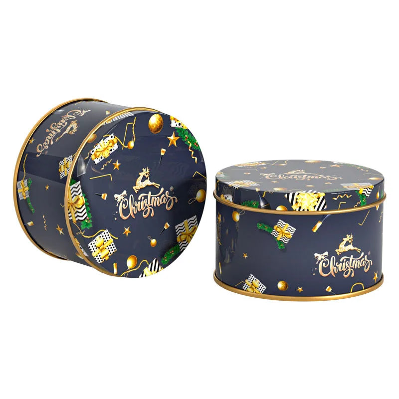Christmas Round Metal Gift Box Candy Cookie Storage Containers Tinplate Boxes Children Christmas Gift Holiday Party Supplies