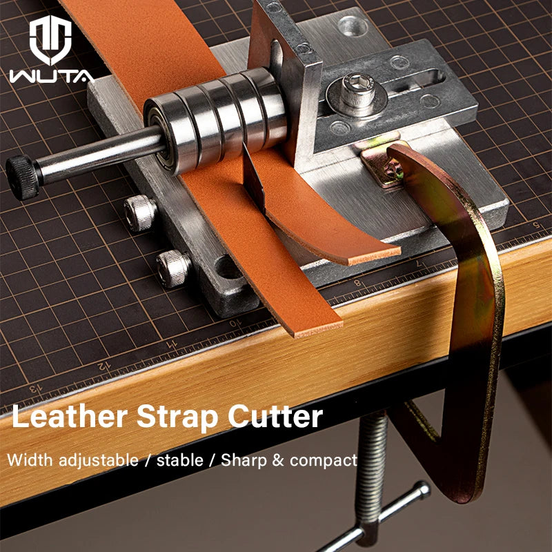 WUTA Professional Leather Strap Cutter Sharp Blades Adjustable Belt Strip Cutting Machine Splitter Hand Cut Tools with C-Clamps