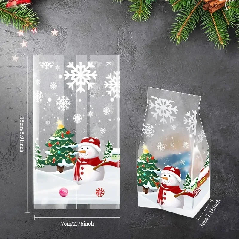 50pcs Christmas Snowman Transparent Candy Bag Gifts Cookie Baking Packaging Bags Xmas Winter Party Decoration New Year