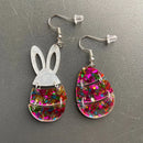 2024 Bunny Egg Basket Easter Earrings For Women Cute Cartoon Sequins Asymmetrical Rabbit Acrylic Drop Earrings Jewelry Gift