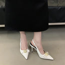 Comfort Shoes for Women Pointed Heel Sandals 2025 Summer Shallow Mouth Suit Female Beige Retro New Girls Stiletto Black  Spring