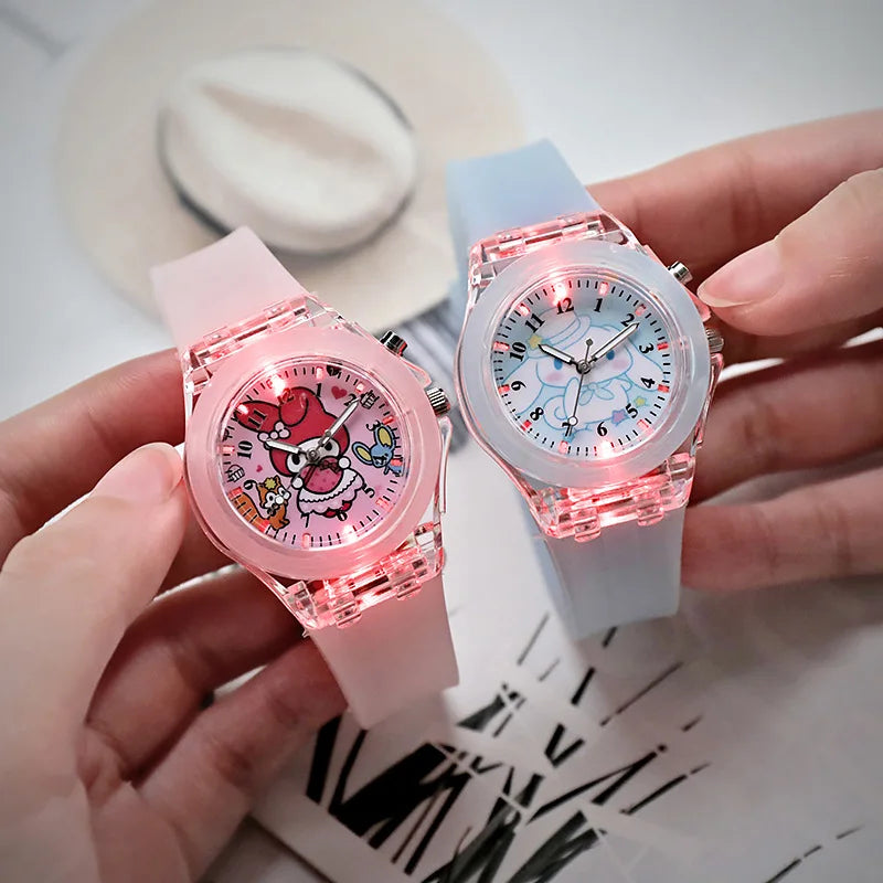 Sanrio Hello Kitty Watches Kawaii Kuromi My Melody Cinnamoroll Student Children LED Luminous Bracelet Watch Kids Birthday Gifts