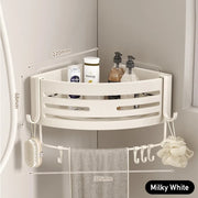 White Bathroom Shelves with Towel Bar and Hooks Shampoo Mackeup Storage Organizer Self Adhesive Wall Mounted Shower Corner Rack