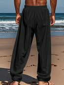 Men Linen Wide Leg Casual Pants Loose Lightweight Trousers Breathable Summer Spring Fall Daily Wear