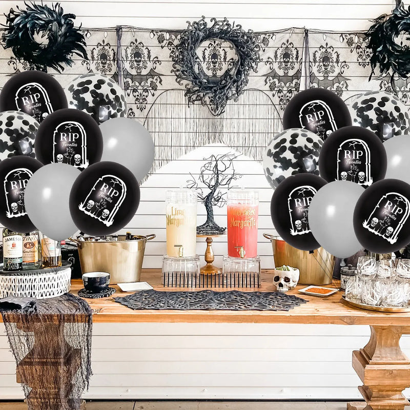 30Pcs Death To My Twenties Birthday Decorations,Black Confetti Balloons for Man Lady Funeral 30th Birthday Party Supplies