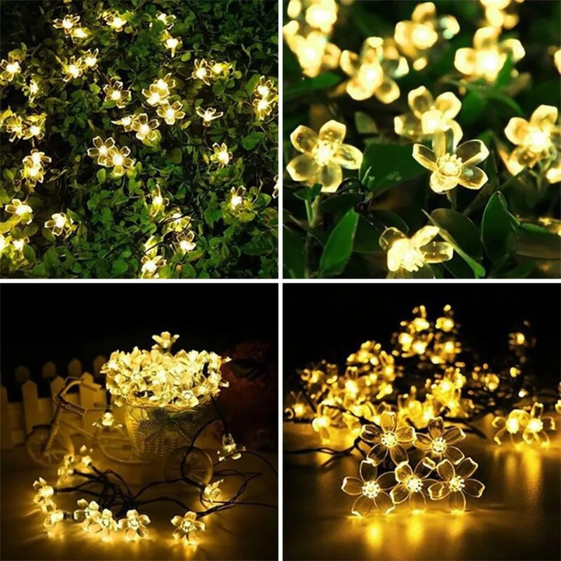 Led Cherry Blossom String Lights Battery Powered Flower Blossom Garland Fairy Lights Waterproof Outdoor Christmas Holiday Lights