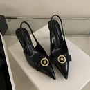 Comfort Shoes for Women Pointed Heel Sandals 2025 Summer Shallow Mouth Suit Female Beige Retro New Girls Stiletto Black  Spring