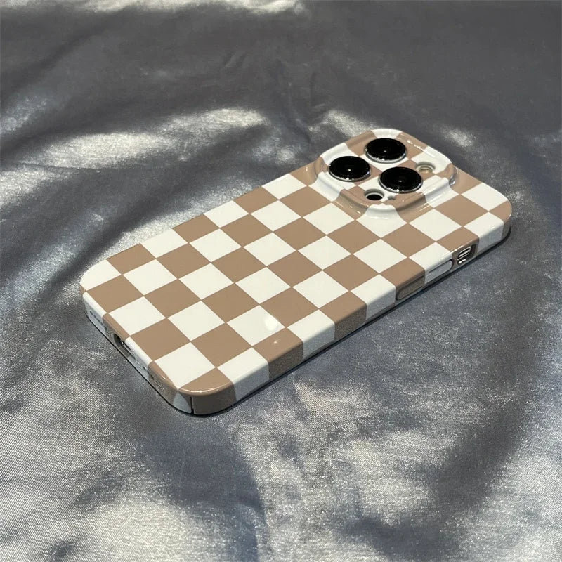 Simple Checkerboard Phone Case For IPHONE 16 15 14PRO MAX 13 13 PRO 13 PRO MAX 14 14PLUS 14PRO Acrylic Hard Mobile Phone Cases