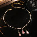New Luxury Brand Fashion Green Water Drop Crystal Necklace Earring Set for Women Exquisite Wedding Bride Zircon Jewelry Set Gift
