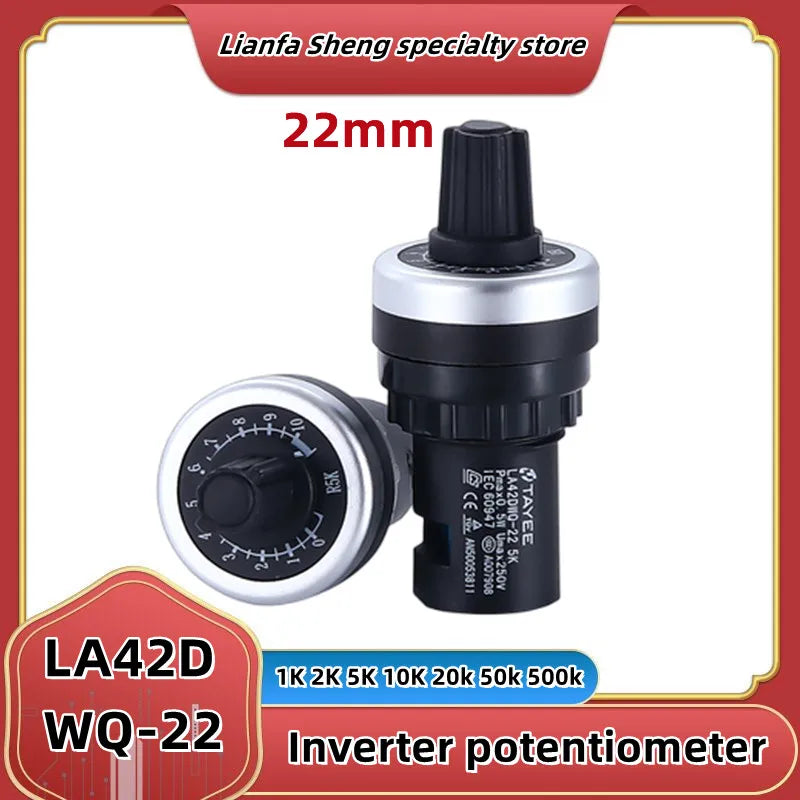 LA42DWQ-22 1K 2K 5K 10K 20k 50k 500k 22mm Diameter Pots Rotary Potentiometer Converter Governor Inverter Resistance Switch