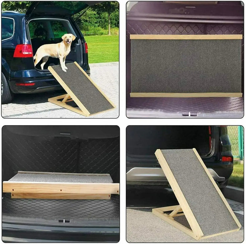 Solid Wooden Pet Ramp Car Dog Ladder, Height Adjustable with Non-slip Carpet Safety Pets Ladder, Wooden Dog Ramp Ladder