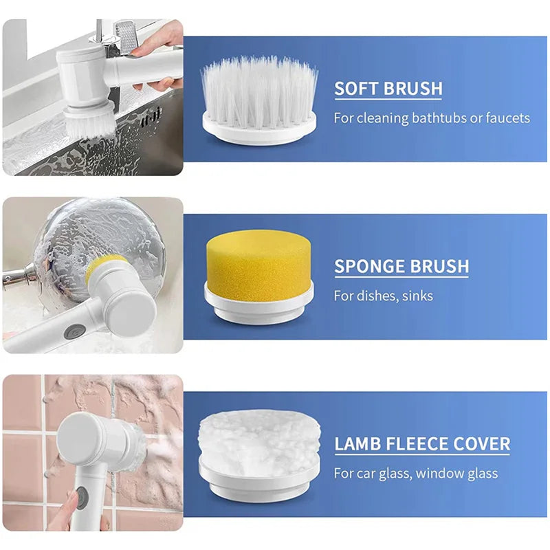 Electric Cleaning Brush Cordless Electric Scrubber Handheld Bathtub Brush Kitchen Bathroom Sink Cleaning Tool 3 Brushs Head