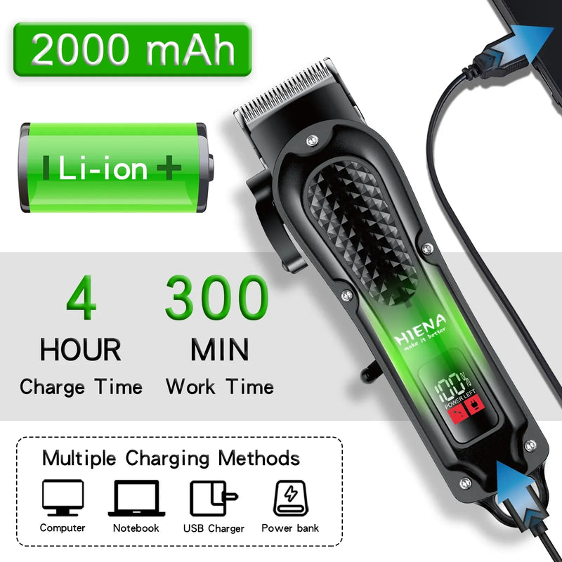 Hiena HYN-212 Electric Hair Clipper UBS Rechargeable Cordless Beard Trimmer Men Powerful Electric Hair Clipper Trimming Tool