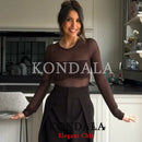KONDALA Trendy Sexy Transparenter Bodysuit Langarm Bodysuit Fashion 2026 Frühling Sommer Party Urlaub Date Durchsichtig Damen Tops