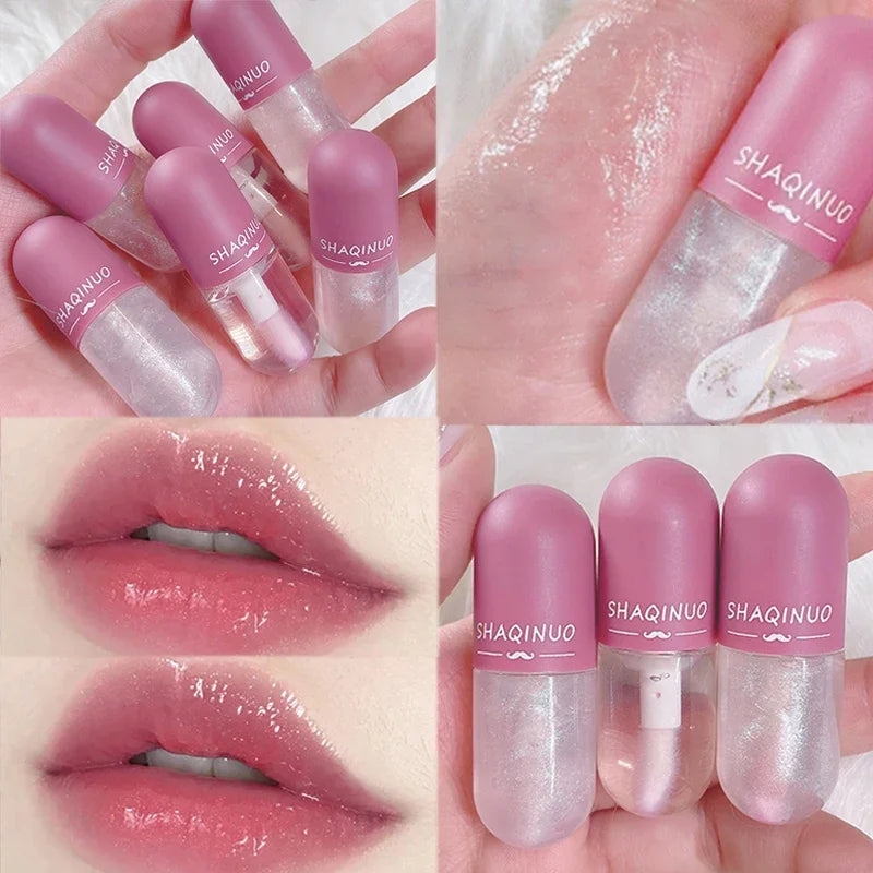 Transparent Glitter Capsule Lip Gloss Color Changed Plumping Lip Glaze Crystal Jelly Moisturizing Lip Oil Lips Makeup Cosmetics