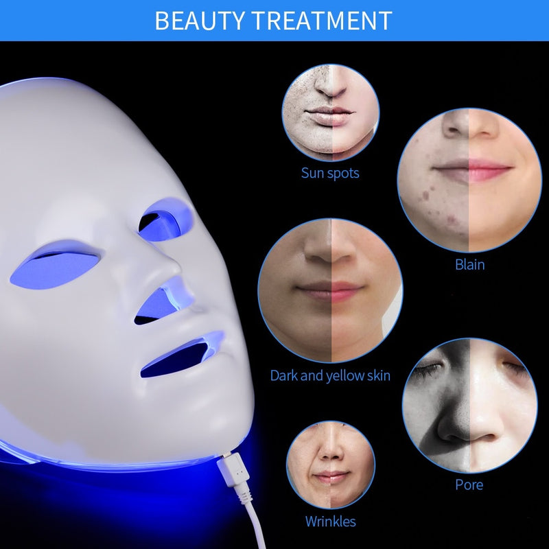 7 Colors LED Light Therapy Facial Mask Anti Acne Whitening Facial Mask Korean Skin Care Face Rejuvenation Anti-Age Home SPA