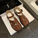MKKHOU Fashion Sandals Women's New High Quality True Leather Split Toe Shoes Low Heel Hollow out Mary Jane Shoes Modern Shoes